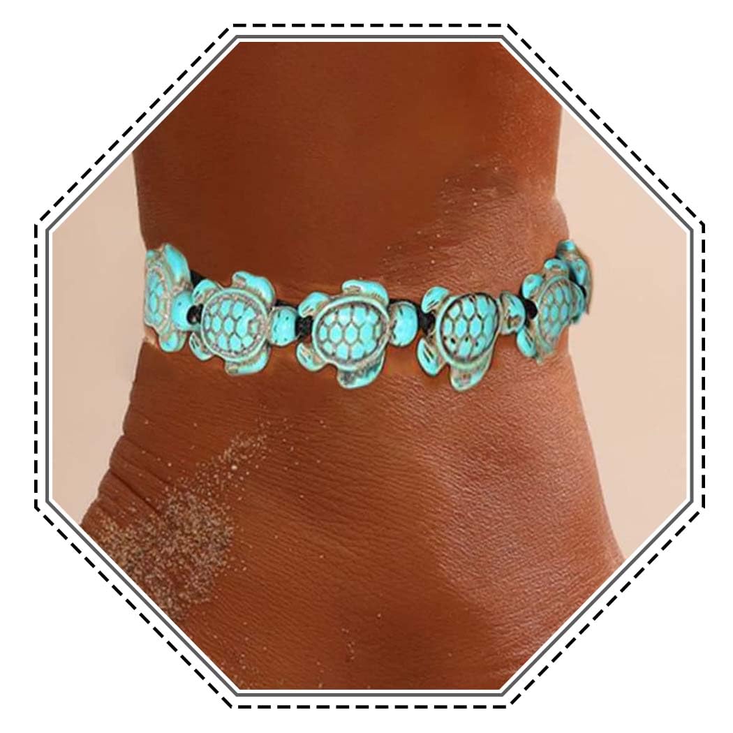 Jovono Boho Turquoise Turtle Anklet Bracelet Set - Stylish Beach Foot Jewelry for Women & Girls - Perfect for Summer Vacations, Pool Parties & Boho Fashion Accessories