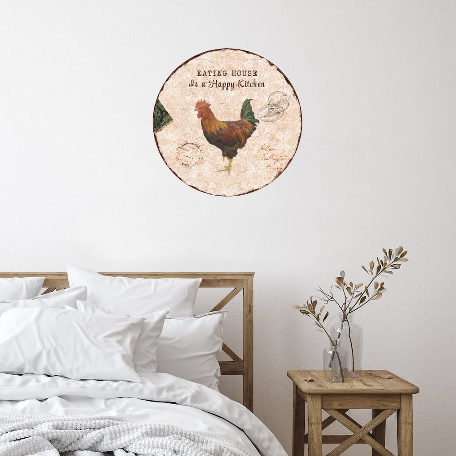 Happy Kitchen Letter Stickers - Retro Rooster Wall Decal for Home & Office Decor