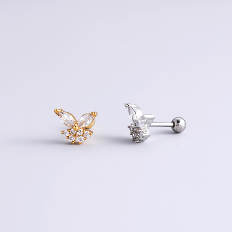 20G Cartilage Surgical Steel Tiny Flower & Butterfly Earrings - Conch & Ball Back Stud Earrings for Women | HSPJ892 | Perfect for Daily Wear, Parties & Gifts