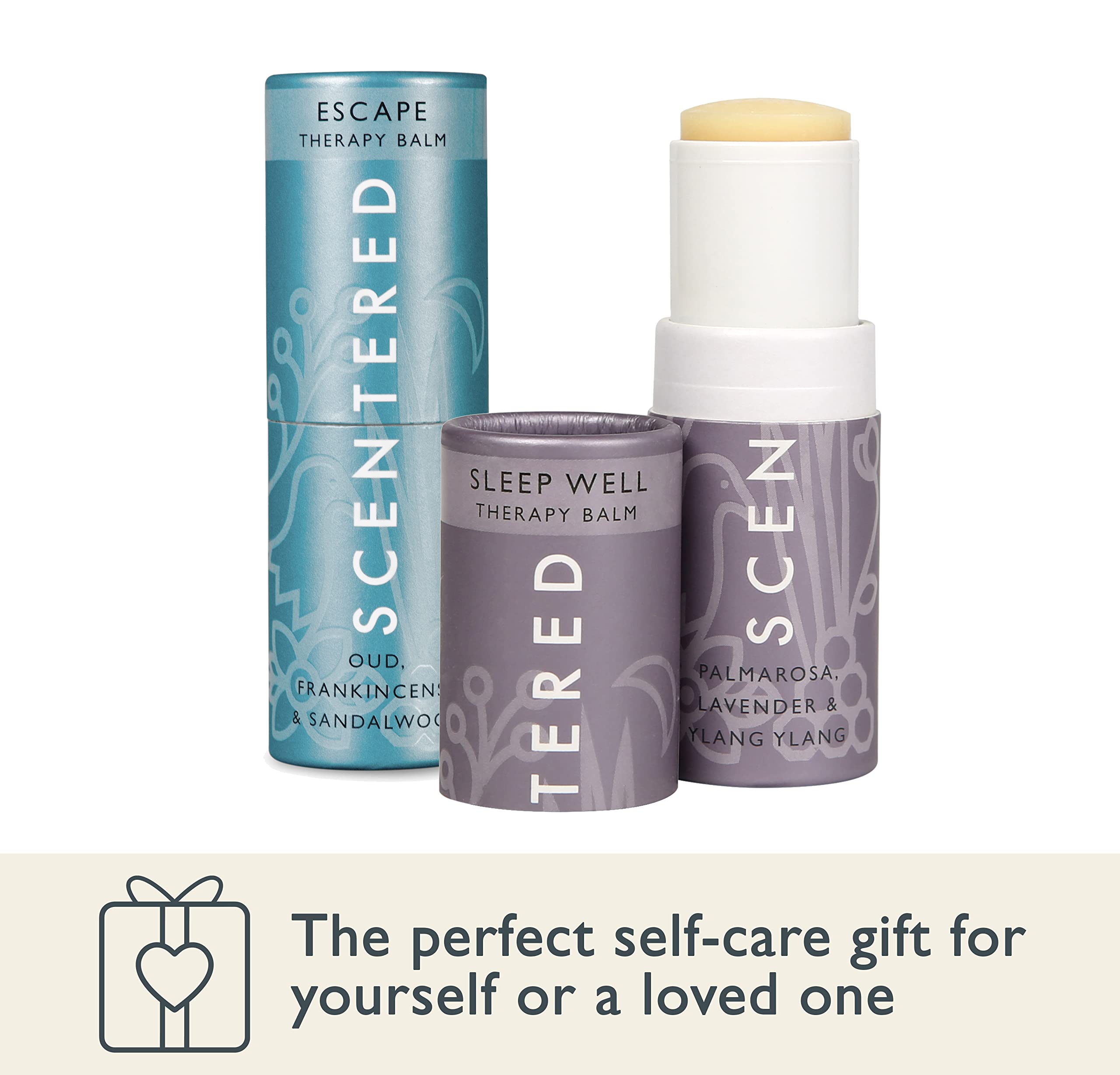 Scentered Aromatherapy Balm Stick Duo for Sleep & Meditation - Roll-On Essential Oil Blends with Oud, Lavender & Ylang Ylang - Natural Stress Relief & Relaxation - Perfect Aromatherapy Gift for Women - Use for Bedtime, Yoga & Travel