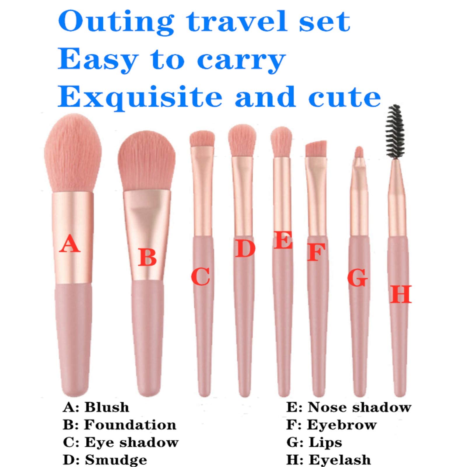 8PCS Mini Portable Makeup Brush Set - Synthetic Foundation, Powder, Blush, Concealer, Eyelash, Lip & Brow Brushes with Storage Bag | Perfect for Travel, Daily Makeup & Professional Cosmetics Application