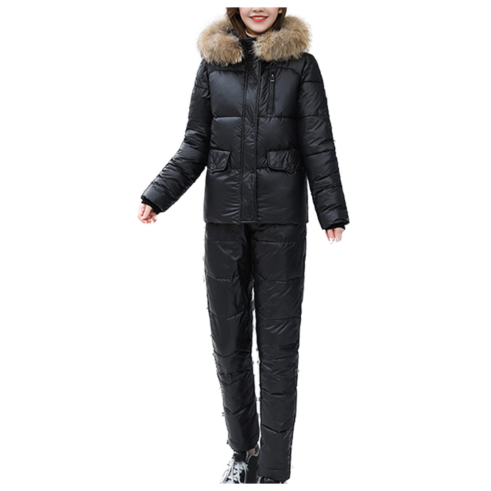 Women's Winter Snow Suit - Hooded Ski Jumpsuit with Fur Collar for Outdoor Sports & Skiing | Warm Onesie Jacket for Snowboarding, Ski Trips & Cold Weather Adventures