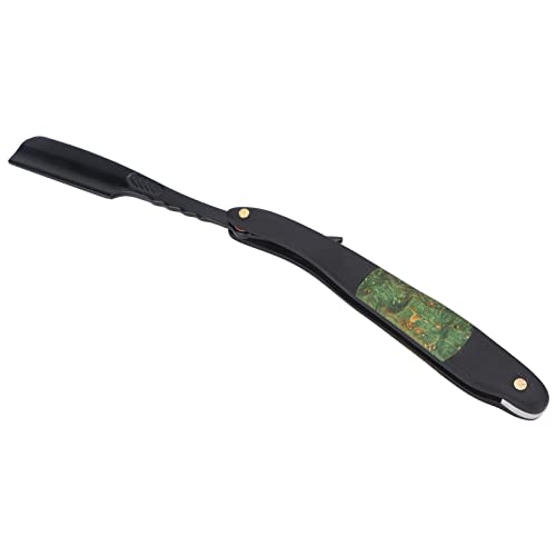Vintage Feather Pattern Ebony Handle Straight Razor Blade Holder - Zinc Alloy Shaving Rack for Barber Shop & Hair Salon | Perfect for Professional Grooming & Classic Wet Shaving