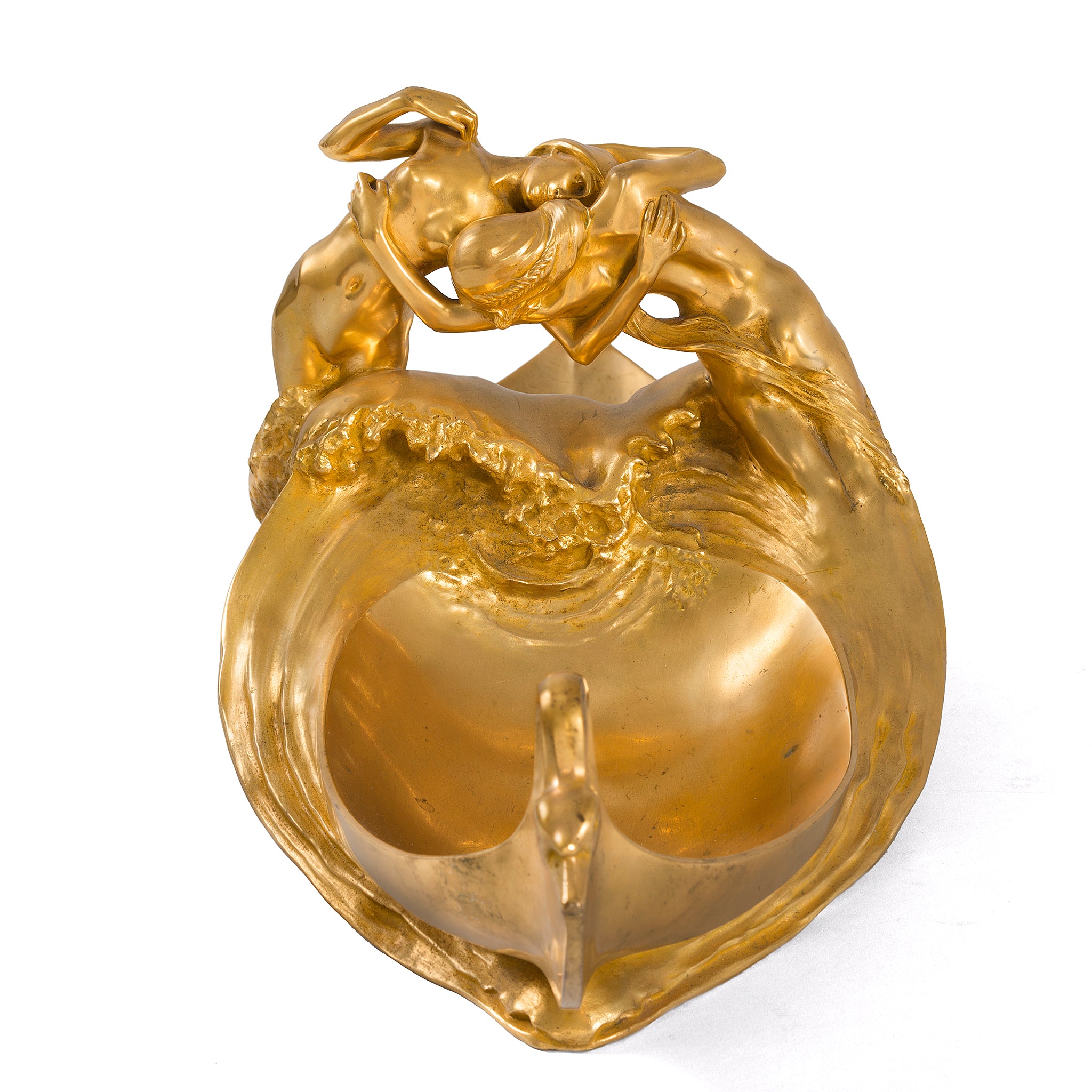 Max Blondat Gilt Bronze Embrace Figural Vide Poche Dish - Antique French Decorative Catchall Tray for Jewelry & Keys | Perfect for Entryway, Dresser, or Vanity Table