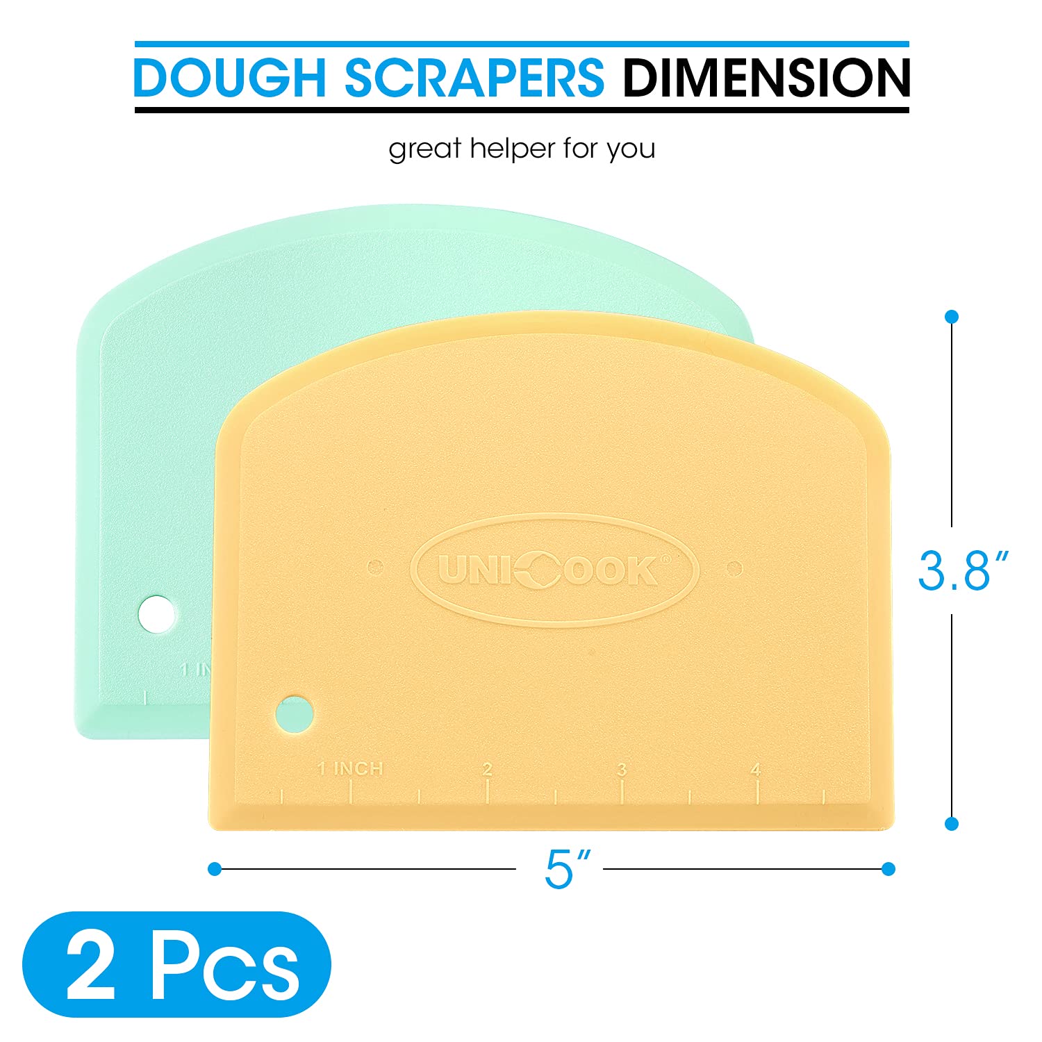 Unicook Flexible Dough Scraper & Bowl Scraper Set - 2 Pack Non-Slip Bench Cutter with Measurement for Baking, Pastry, Pizza, Bread, Cake | Perfect for Kneading, Cutting, Measuring & Cleaning in Professional & Home Kitchens
