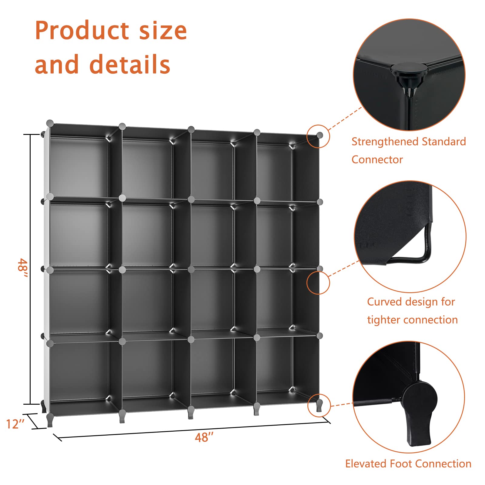 16-Cube Closet Organizer & Storage Shelf - Black Storage Cabinet for Clothes, Shoes, Toys | Perfect for Bedroom, Office, Kids Room & Living Room Organization