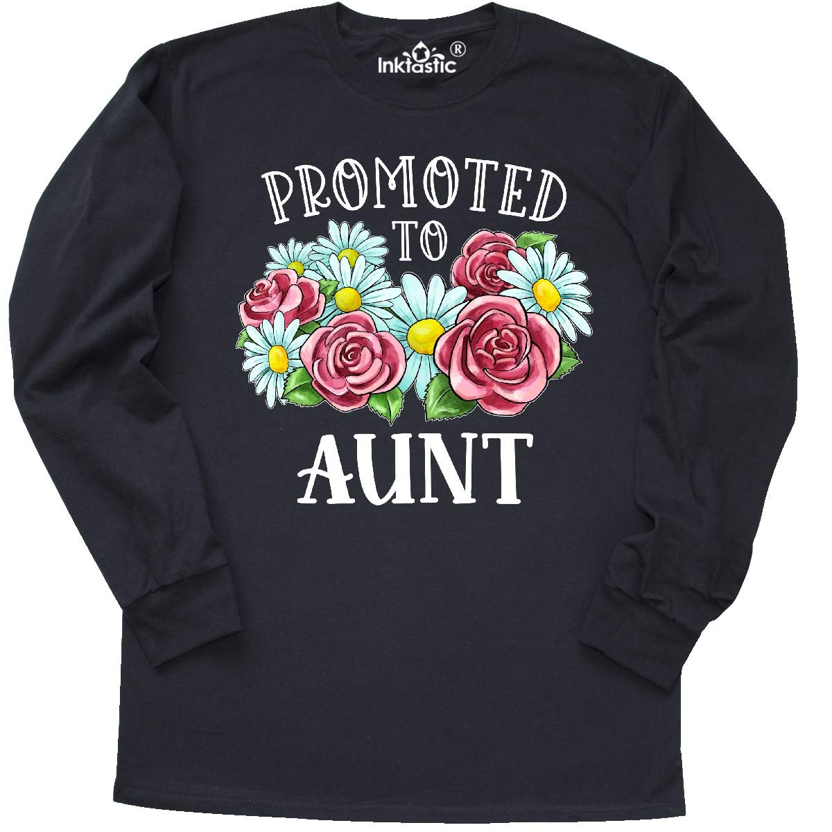 Inktastic 'Promoted to Aunt' Floral Long Sleeve T-Shirt - Perfect Gift for New Aunts, Family Celebrations & Casual Wear