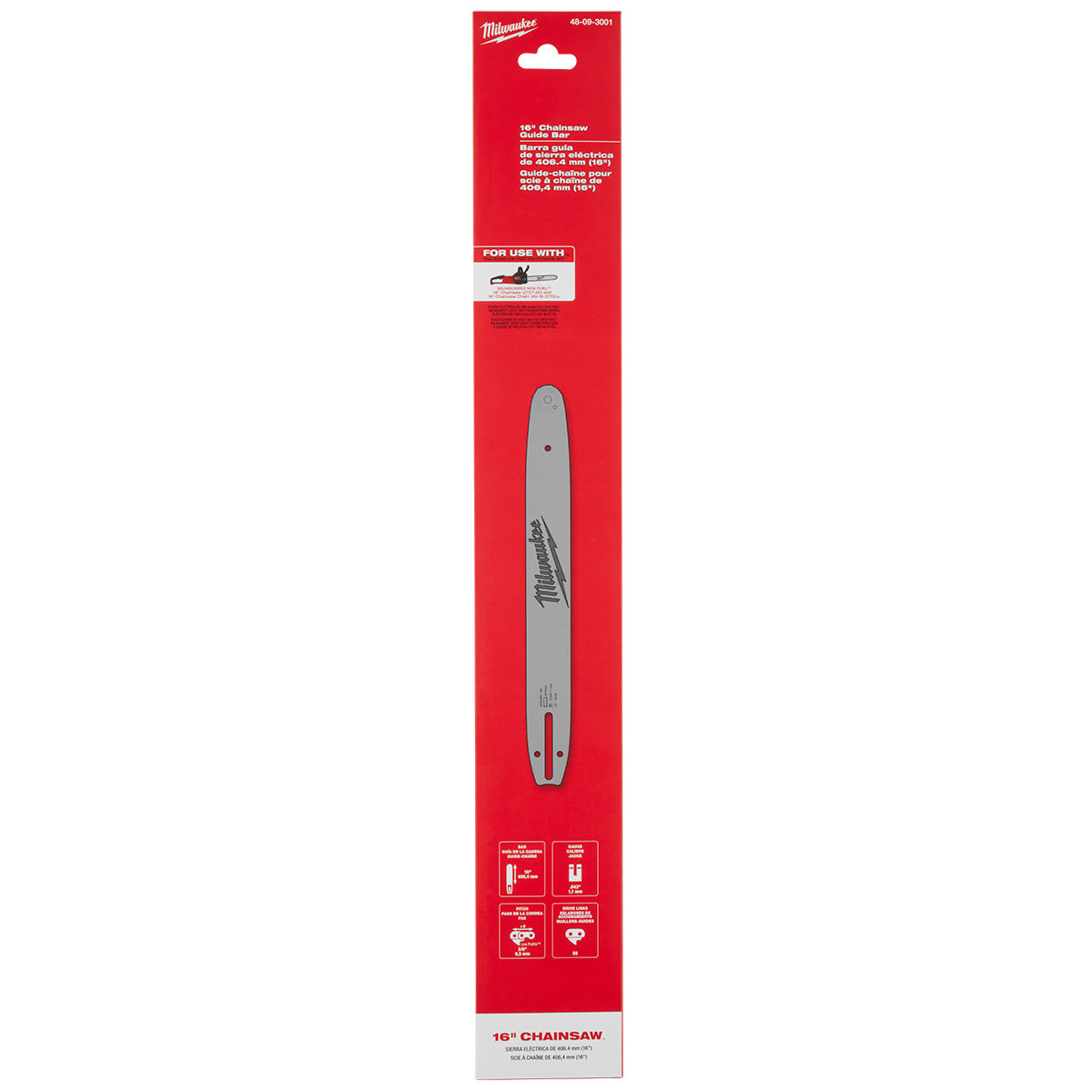 Milwaukee 48-09-3001 16-Inch Chainsaw Guide Bar - Heavy Duty Replacement for Wood Cutting & Tree Trimming | Compatible with Various Chainsaw Models | Perfect for DIY Projects, Landscaping & Forestry Work