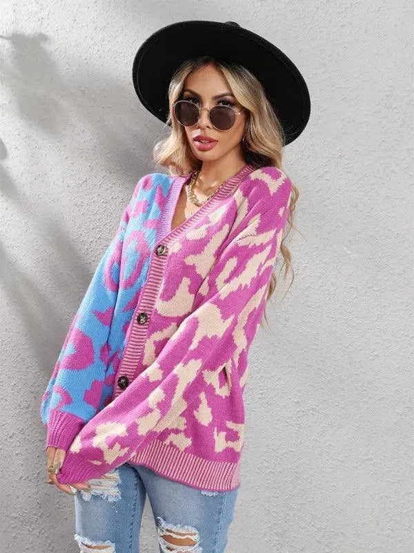 Stylish Leopard Print Oversized Knit Cardigan Sweater for Women - Cozy Fall & Winter Fashion - Perfect for Streetwear, Casual Outfits and Layering