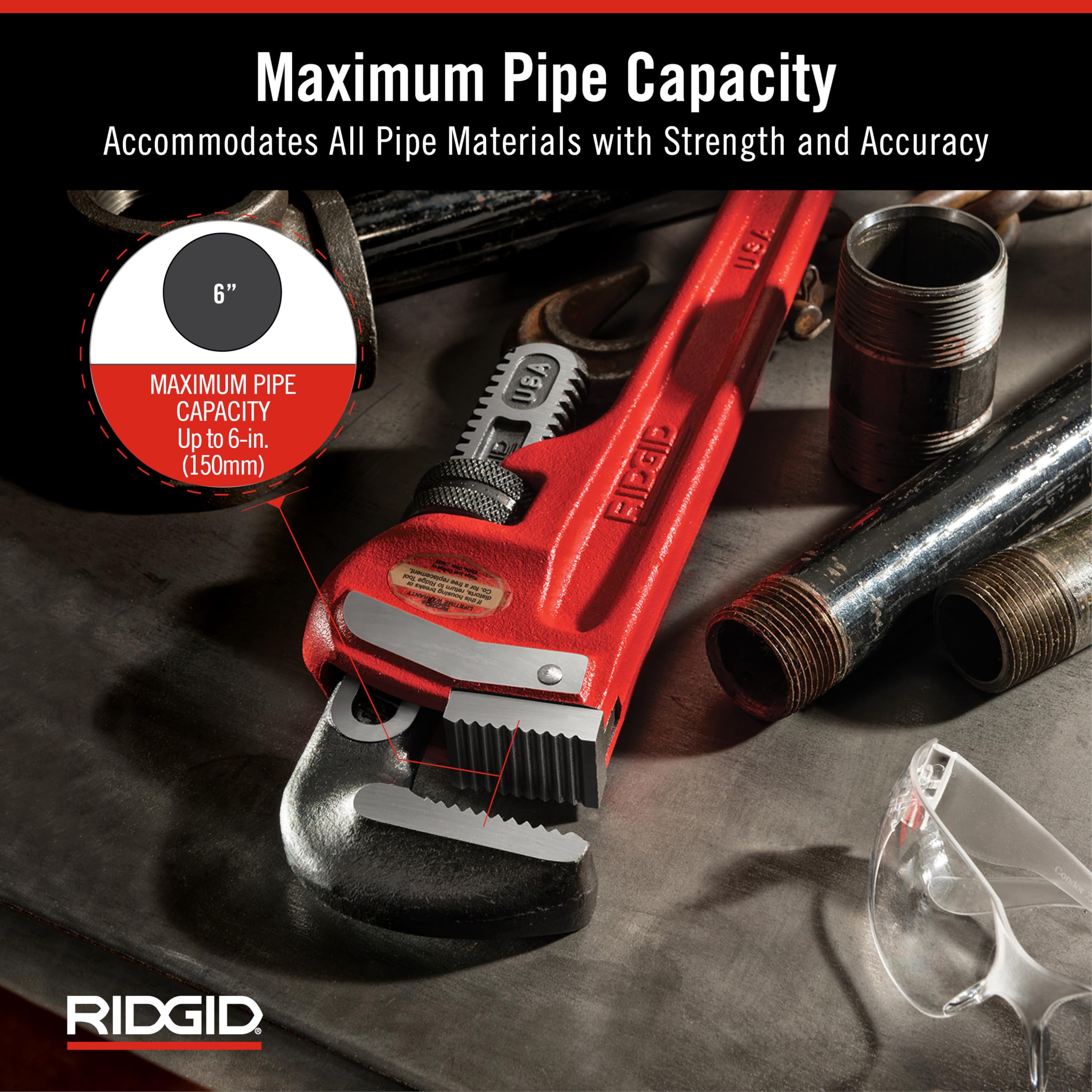 RIDGID 31040 Model 48 Heavy-Duty Straight Pipe Wrench - 48-Inch Professional Plumbing Tool for Industrial Pipe Repair, Construction & Plumbing Projects