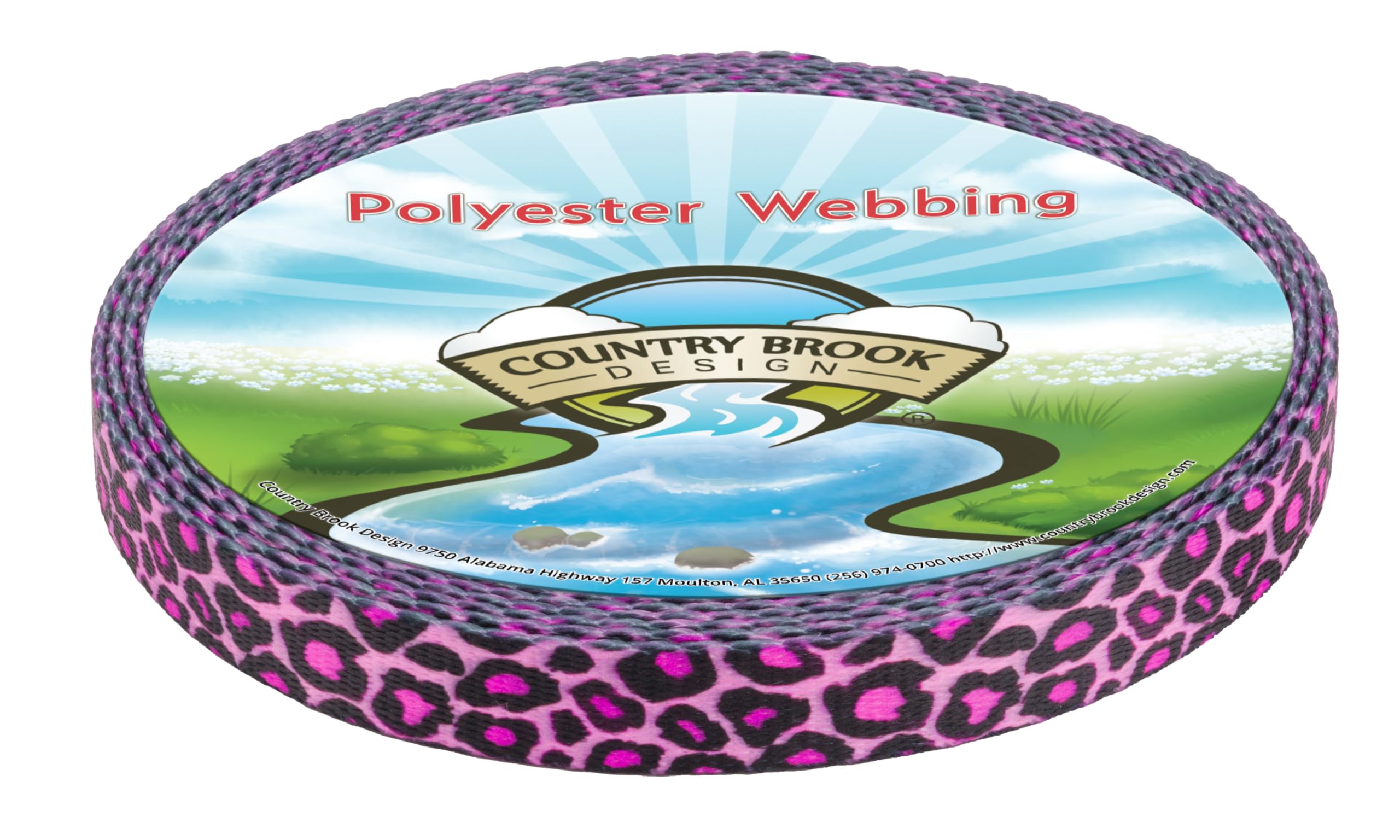 Country Brook Design - Pink Leopard Print Polyester Webbing for DIY Crafts, Pet Collars, and Fashion Accessories | Durable & Stylish Fabric Trim