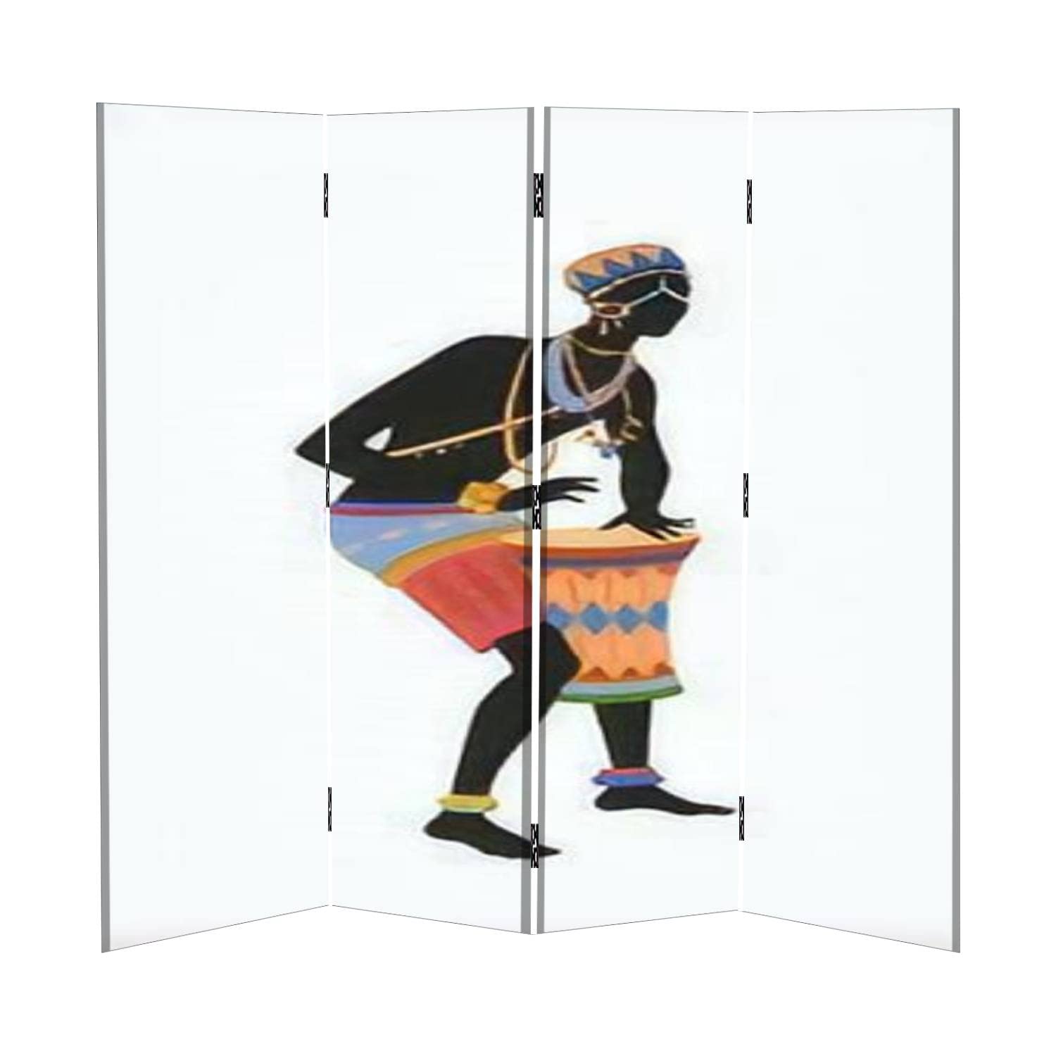 4 Panel Canvas Room Divider Screen - African Drummer in Vibrant National Costume, Folding Privacy Partition for Home & Office | Perfect for Living Room Separation, Bedroom Privacy, and Event Decoration