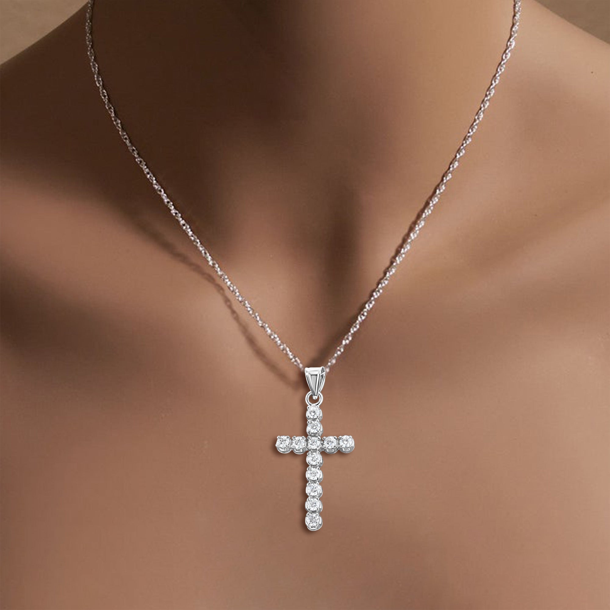 1.38cttw Diamond Cross Pendant in 14k White Gold - Elegant Religious Jewelry for Women, Perfect for Gifts, Church, Weddings & Special Occasions