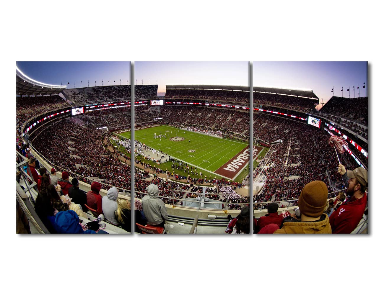 Bryant-Denny Stadium Wall Art - 3 Piece Football Sports Canvas Print with Wooden Frame | Alabama Crimson Tide Room Decor for Boys Bedroom, Man Cave & Game Room (72x36 Inches) - Perfect for College Football Fans & Sports Themed Home Decor