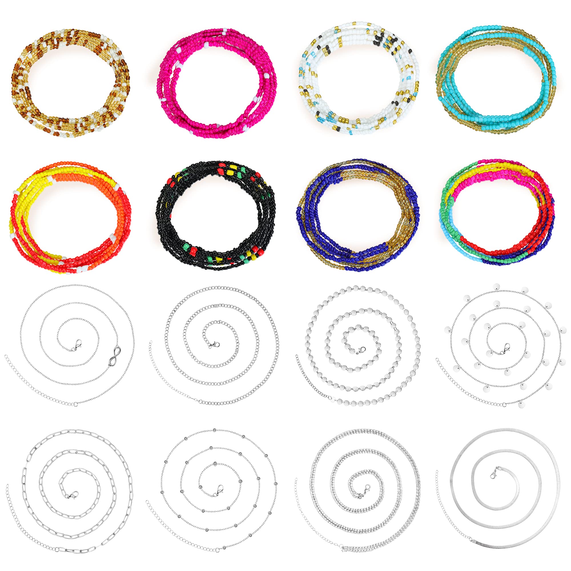 16Pcs Colorful Waist Beads for Women - Belly Chain Body Jewelry Set, Waist Chain for Summer, Bikini Accessories, Festival & Beach Wear