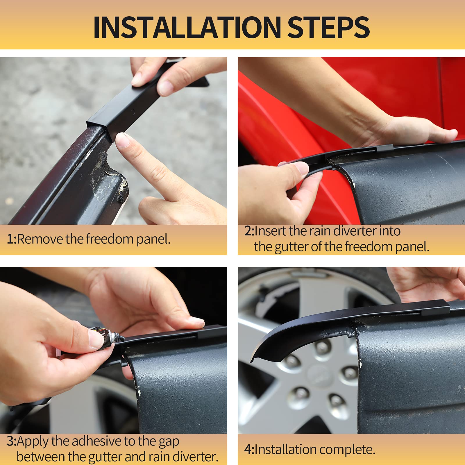 JeCar JK Hardtop Rain Gutter Extension Drip Rail Rain Diverter - Exterior Accessories for Jeep Wrangler JK & JKU (2011-2018) | Upgrade Version | Water Protection for Off-Road & Daily Driving