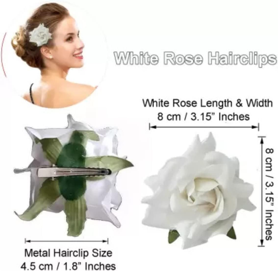 SHIVAMKRAFT 6-Piece Artificial Rose Hair Clips for Women - White & Red Floral Hair Accessories for Wedding, Bridal, Party Hairstyles - Elegant Hair Clips with Roses for Daily Wear & Special Occasions