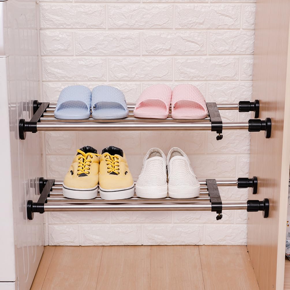 Hershii Adjustable Closet Tension Shelf - Expandable Cabinet Hanging Rod & Metal Storage Rack Organizer - DIY Wardrobe Divider for Kitchen, Bathroom, Bedroom (Black, 32.28-46.06 Inches) - Perfect for Small Space Organization & Closet Storage Solutions