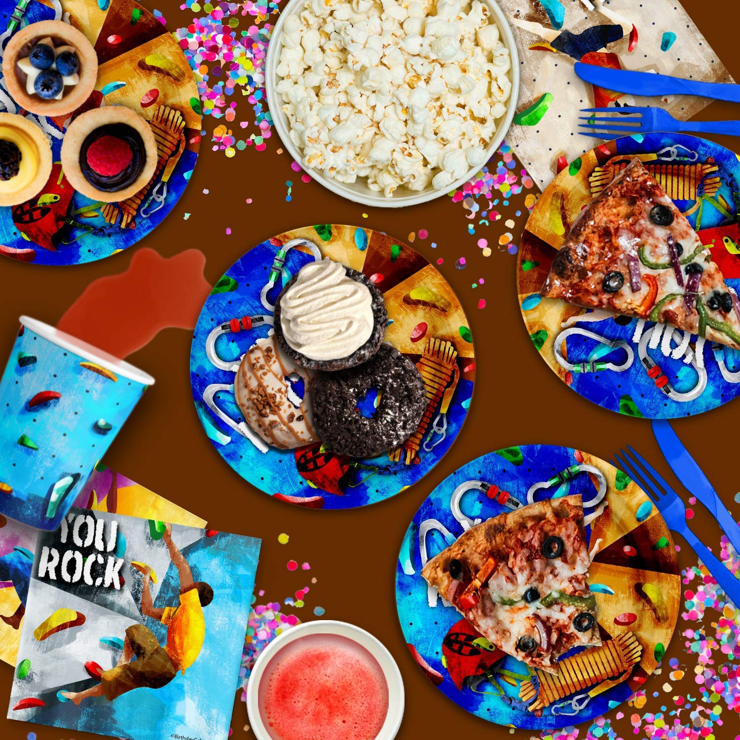 Rock Climbing Themed Party Supplies Set - 16-Piece Tableware Kit with Plates, Napkins & Cups for Adventure Birthday Decorations | Perfect for Kids' Climbing-Themed Parties & Outdoor Celebrations