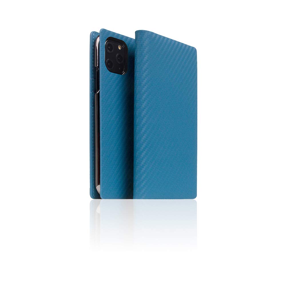 Premium Italian Carbon Leather Wallet Case for iPhone 11 Pro - Handmade Diary Style with Multiple Card Slots & Side Cash Pocket | Luxury Protective Phone Cover | Perfect for Business, Travel & Everyday Use (Blue, Gift Box Included)