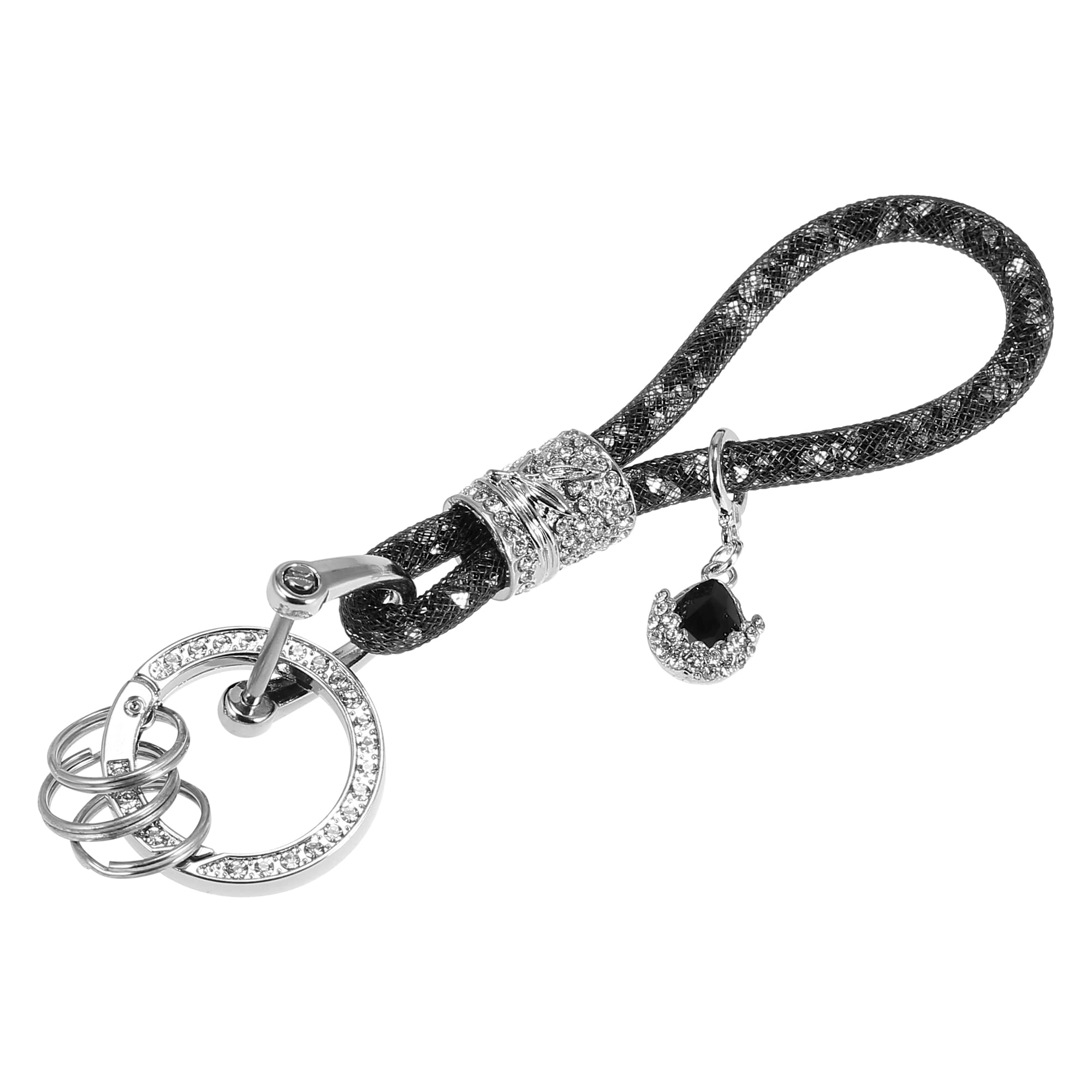 X AUTOHAUX Universal Car Keychain with Bling Rhinestones - Stylish Faux Crystal Key Fob Accessory for Women (Black) | Perfect Gift for Car Enthusiasts & Fashion Lovers
