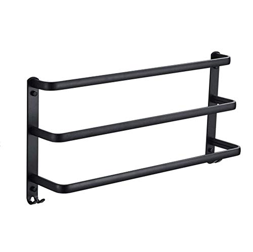 Premium Black Aluminum Wall Mounted Towel Rack with Hooks - 3-Bar Ladder Design Bathroom Towel Holder (40cm/15.7in) - Space Saving Solution for Small Bathrooms, Showers & Laundry Rooms