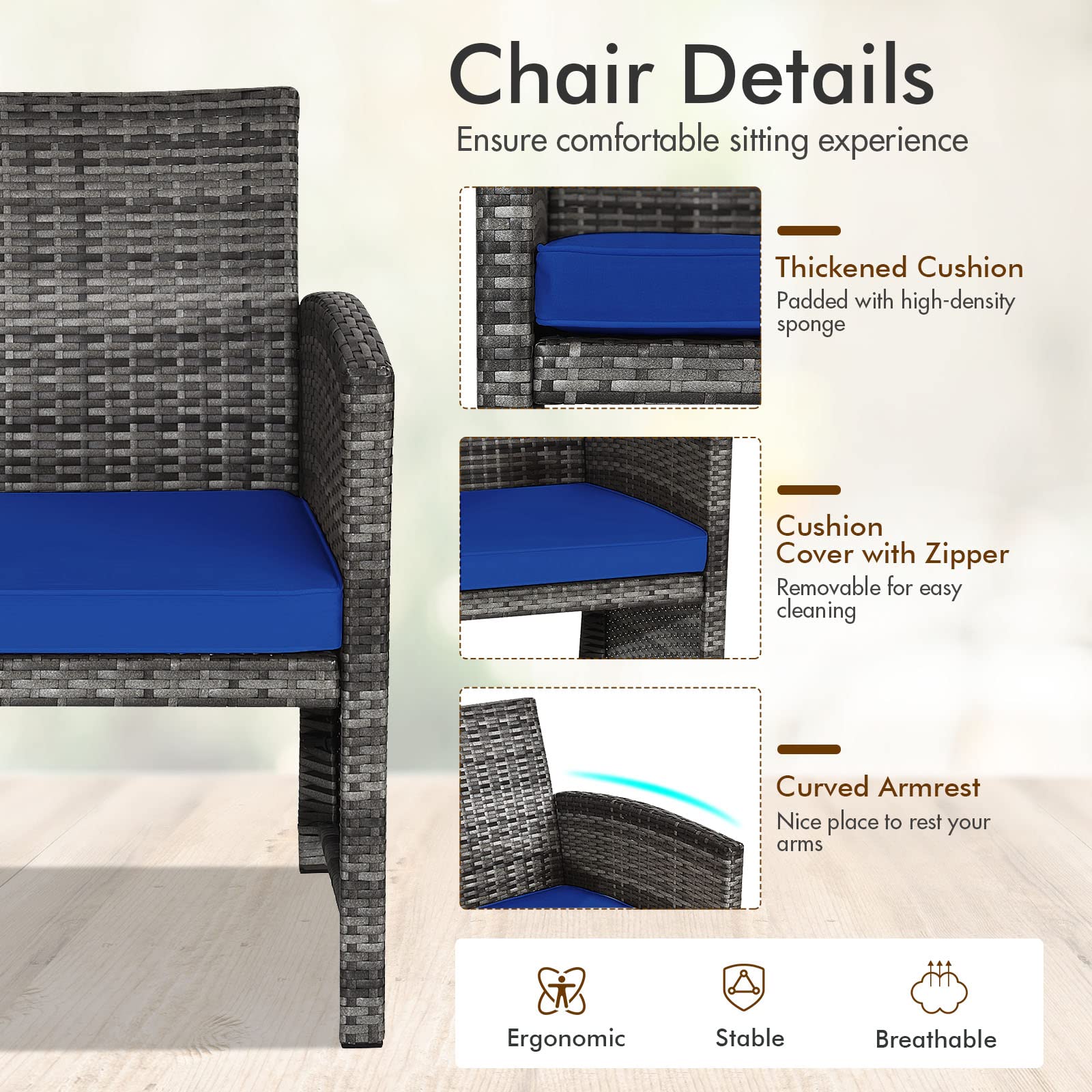 Goplus 4-Piece Outdoor Rattan Patio Furniture Set with Weather-Resistant Cushions & Tempered Glass Tabletop - Wicker Conversation Sofa for Backyard, Garden, Poolside & Lawn (Blue) | Perfect for Relaxing, Entertaining & Outdoor Dining