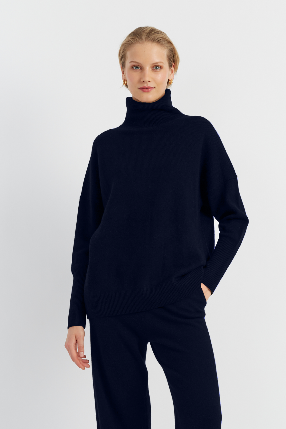 Luxury Navy Pure Cashmere Roll Neck Sweater for Men & Women - Soft Warm Winter Pullover - Perfect for Office, Travel & Casual Outfits
