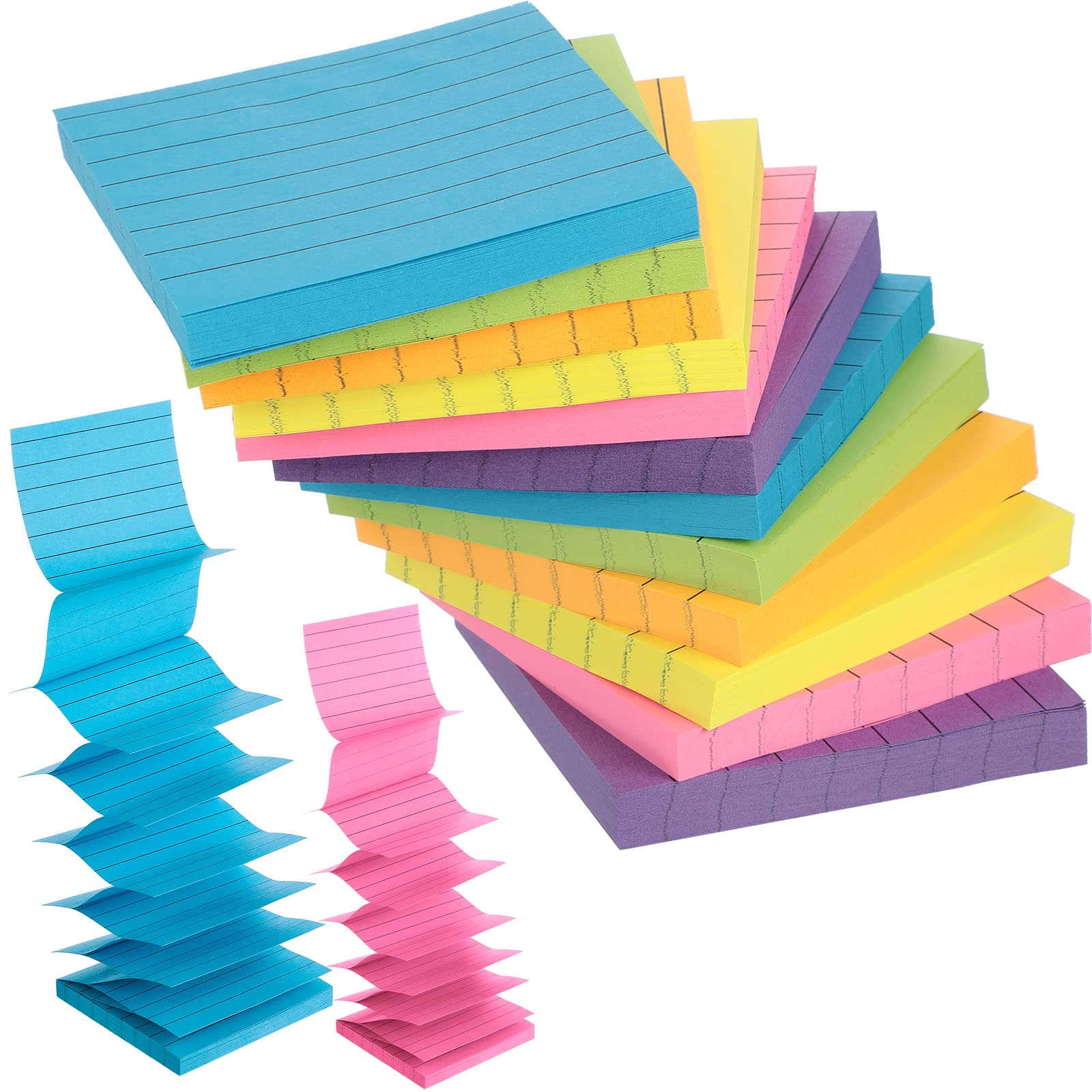 Yexiya 12-Pack 3x3 Inch Pop-Up Sticky Notes Refill - Bright Color Lined Self-Stick Pads for Office, School & Home - Perfect for Reminders, To-Do Lists & Bookmarking