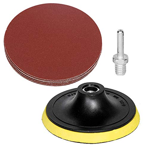 HIFROM 5-Inch 125mm Hook and Loop Backing Pad with M14 Drill Adapter - 50-Piece 180 Grit No-Hole Sandpaper Assortment for Random Orbital Sanders & Grinders - Perfect for Woodworking, Metal Polishing & DIY Projects