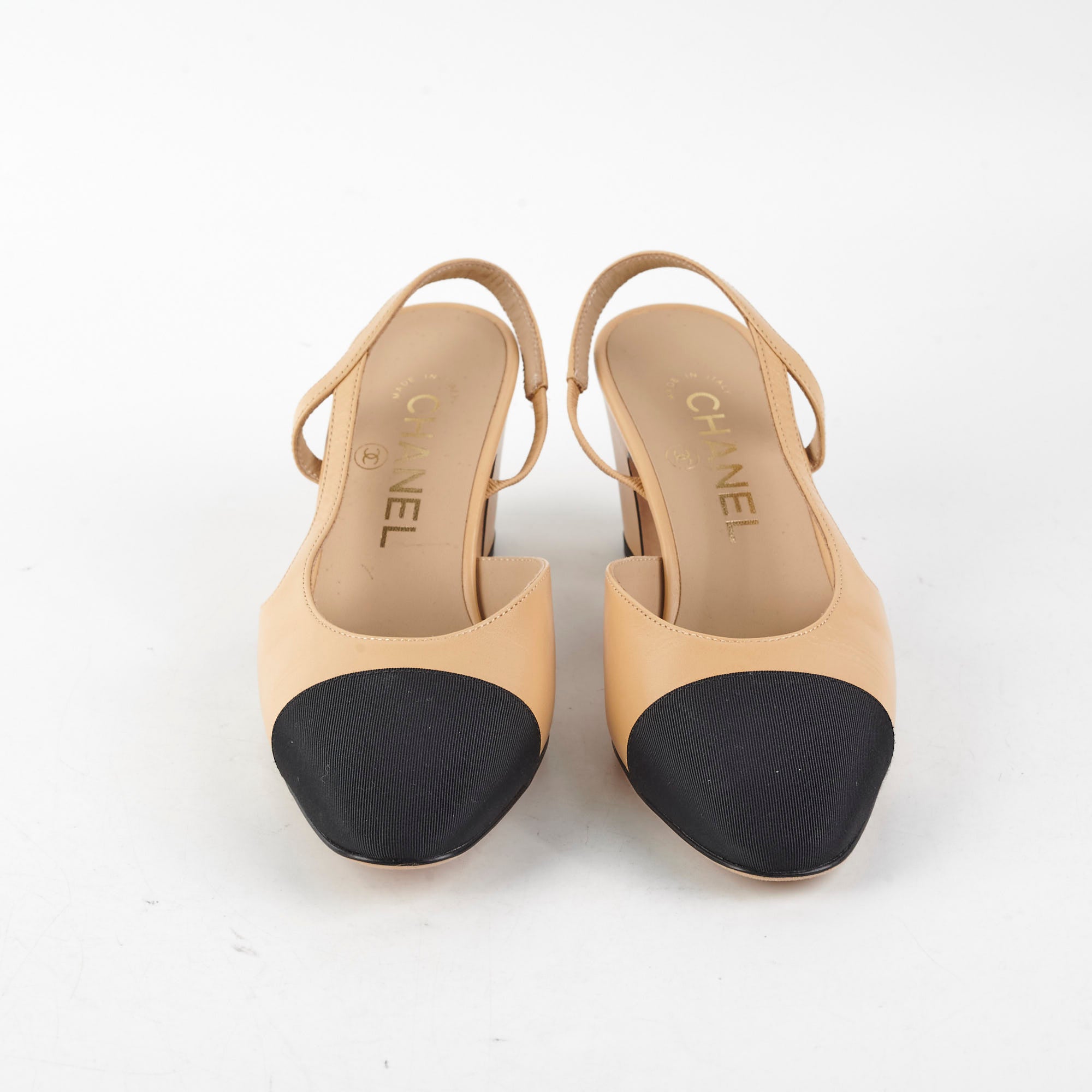Chanel Beige Slingback Heels for Women - Size 36 US (5.5 UK) - Classic Nude Pumps with Low Block Heel | Perfect for Office, Wedding & Special Occasions