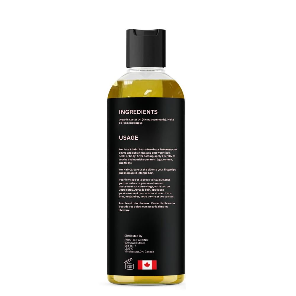 Faith Co. USDA Certified Organic Cold Pressed Castor Oil - 100% Pure Hexane-Free for Hair Growth, Eyelashes & Eyebrows - Vegan Hair & Lash Serum - 240ml - Perfect for Natural Hair Care, Skin Moisturizing & Beauty Treatments
