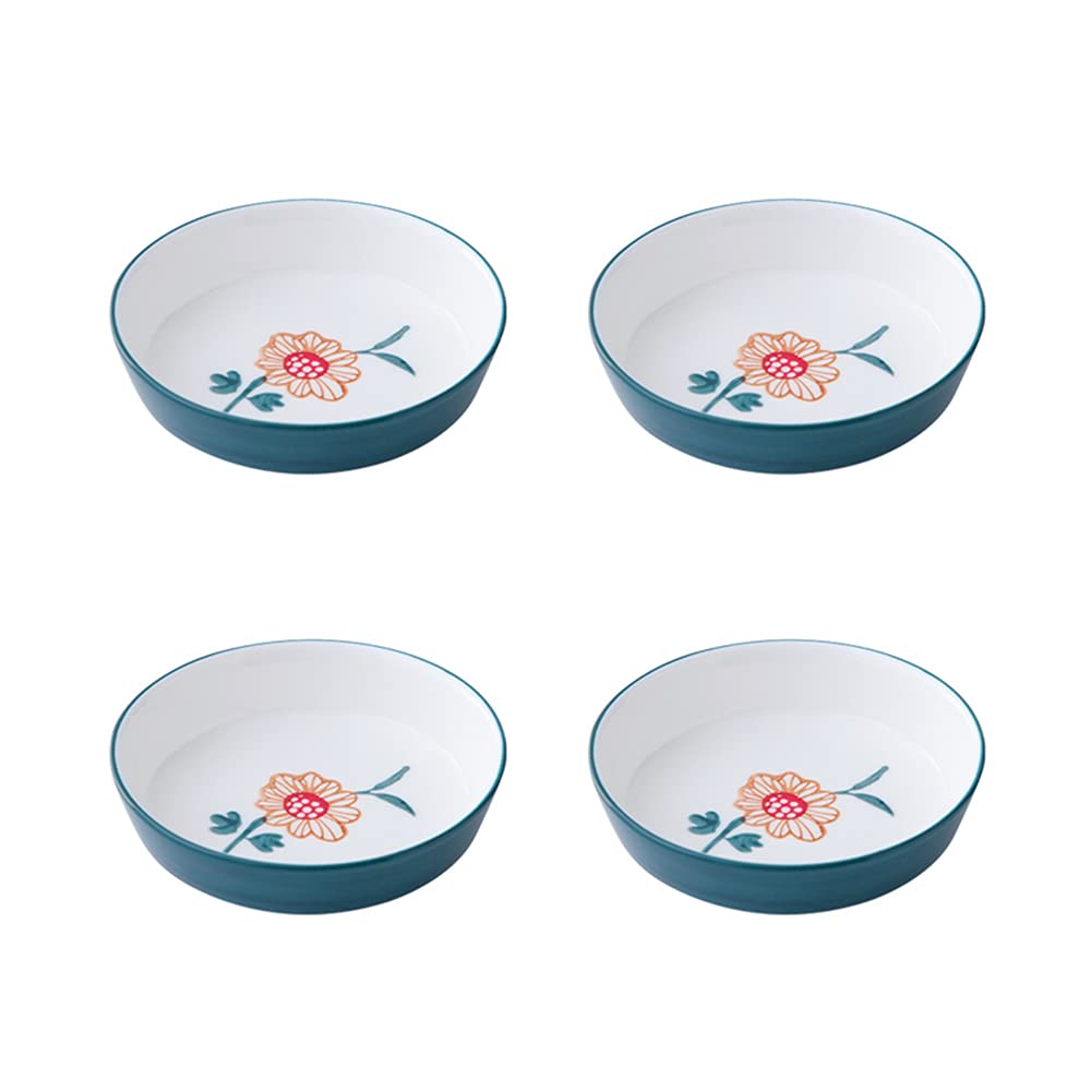 Hand Painted Porcelain Soy Sauce Dish Set - 4 Piece Green & White Sunflower Design - Perfect for Sushi, Dumplings, and Asian Cuisine Seasoning