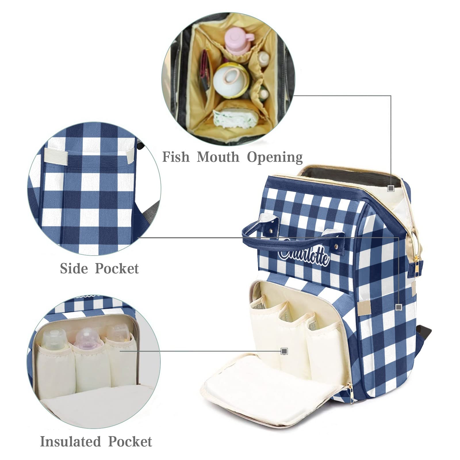 Personalized Diaper Bag Backpack Tote - Custom Baby Shower Gift for Moms, Cowboy Plaid Blue Design - Perfect for Travel, Outings & Everyday Use with Baby Essentials