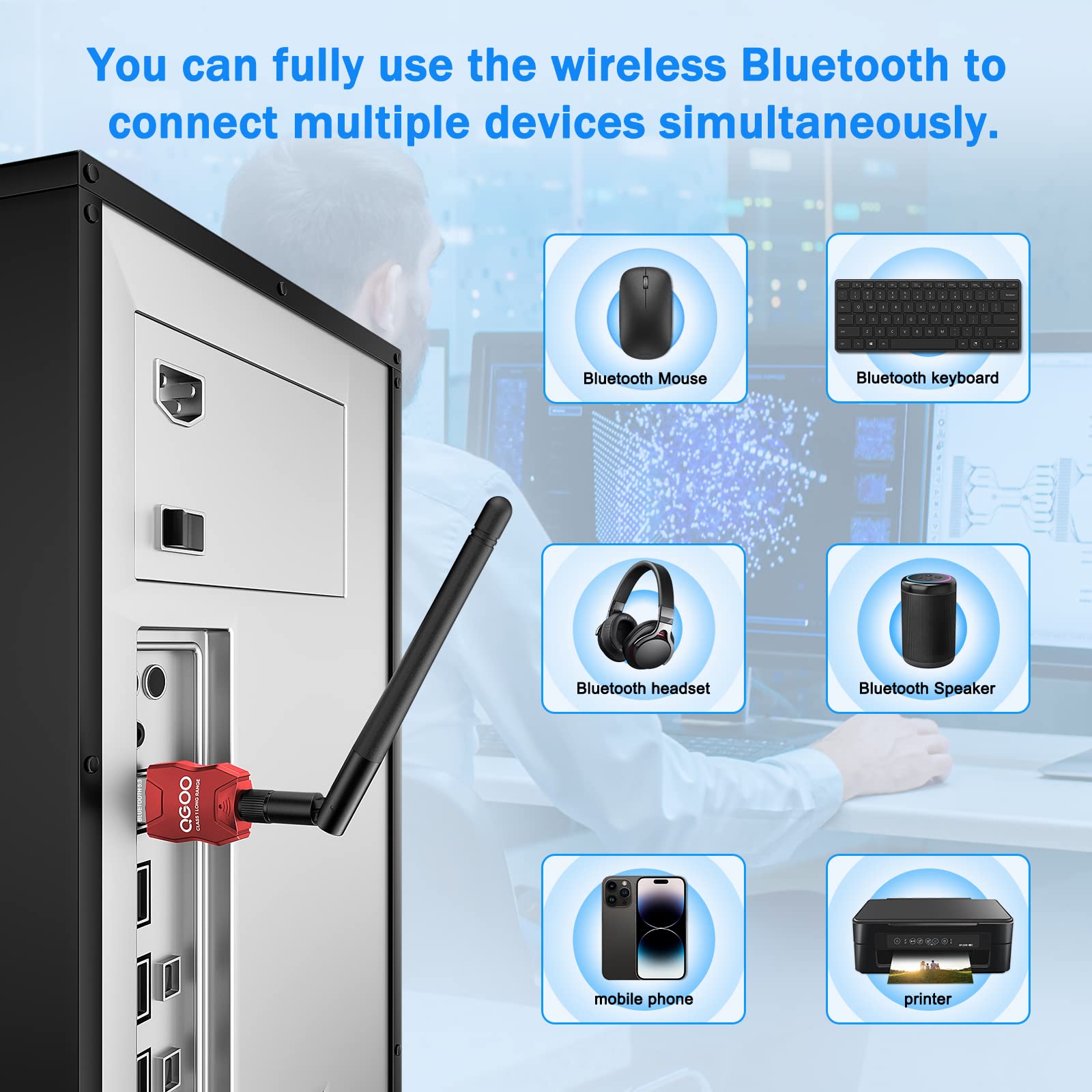 Wireless Bluetooth 5.3 USB Adapter for PC - Fast Data Transfer with EDR Technology, Compatible with Windows 10/8.1/8/7 - Works with Speakers, Keyboards, Headphones & More (Flame Red) - Perfect for Home Office, Gaming & Music Streaming