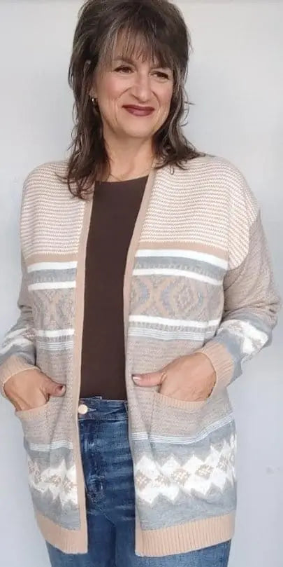 Michelle Mae Aztec Cardigan Sweater for Women - Boho Chic Knit Open Front Wrap - Perfect for Fall, Winter & Cozy Layering