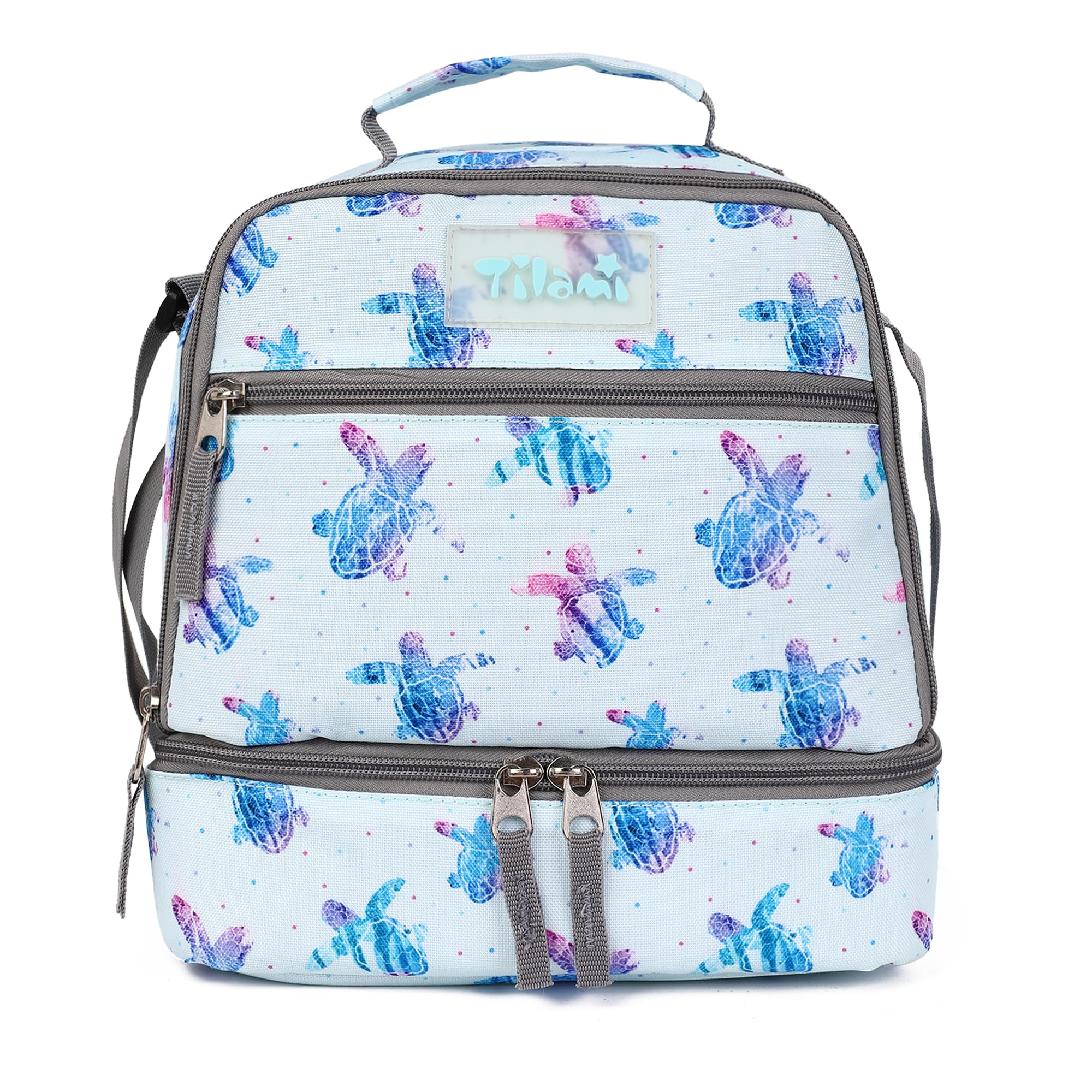 Tilami Insulated Lunch Bag with Adjustable Strap & Zipper Closure - Water-Resistant Cooler Lunch Box for Kids & Toddlers - Perfect for School, Picnics & Outdoor Activities - Turtle Blue