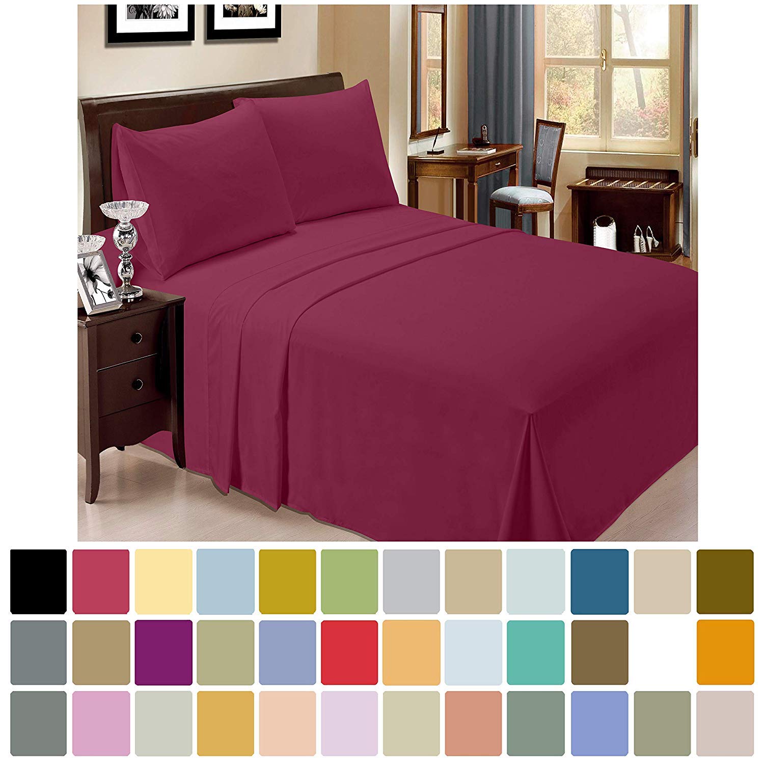 4PCs 800-Thread-Count 100% Cotton Twin XL Bed Sheets Set - Soft Single Ply Long-Staple Yarns, Deep Pocket Fits Mattress Up to 14'', Breathable & Wrinkle-Resistant - Eggplant Purple Luxury Bedding for Dorm, Guest Room & Master Bedroom