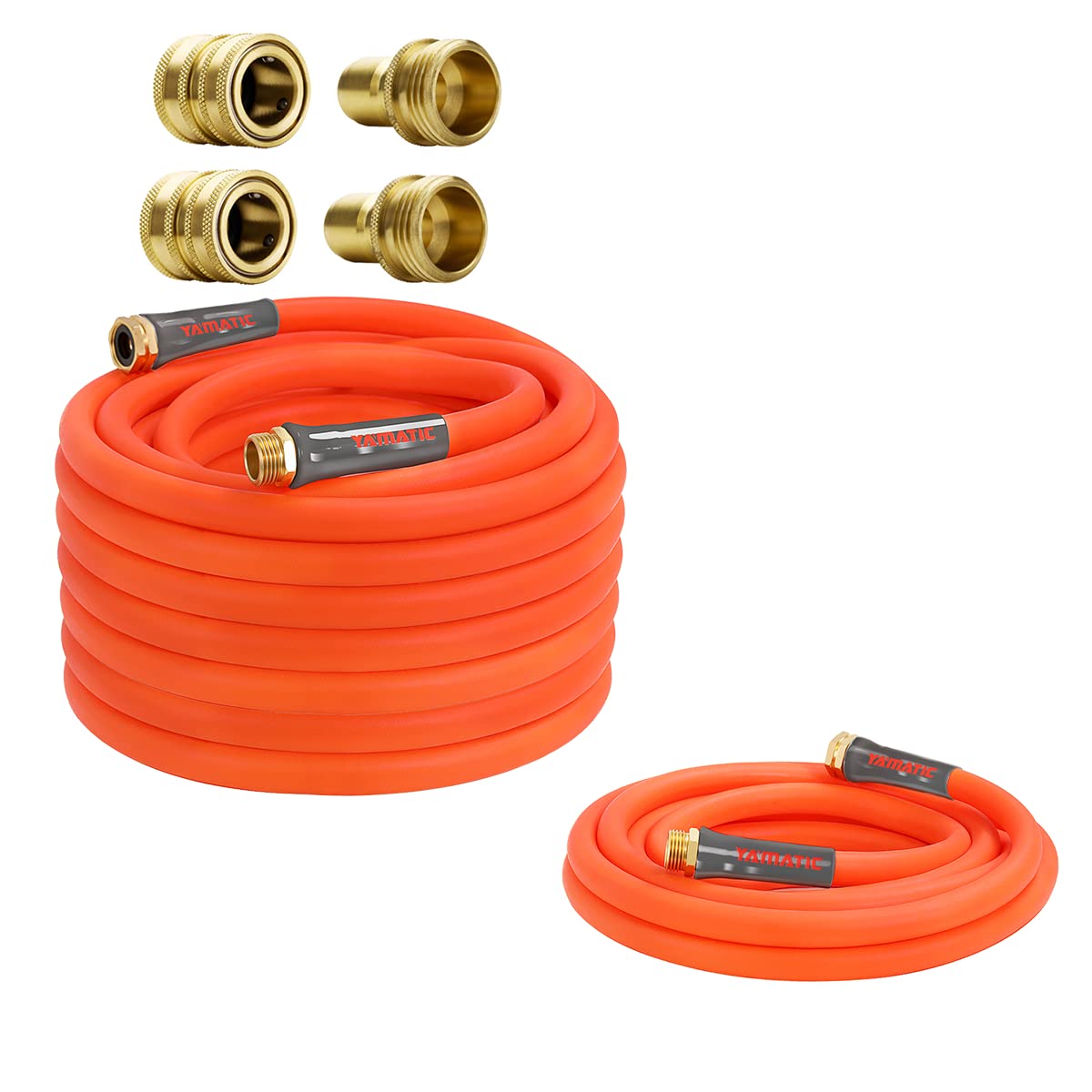 **YAMATIC 5/8 in x 60 ft Ultra Flexible Garden Hose with Solid Brass Quick Connect Set - Heavy Duty, Kink-Free, Lightweight Water Hose for Lawn, Garden, and Outdoor Cleaning**