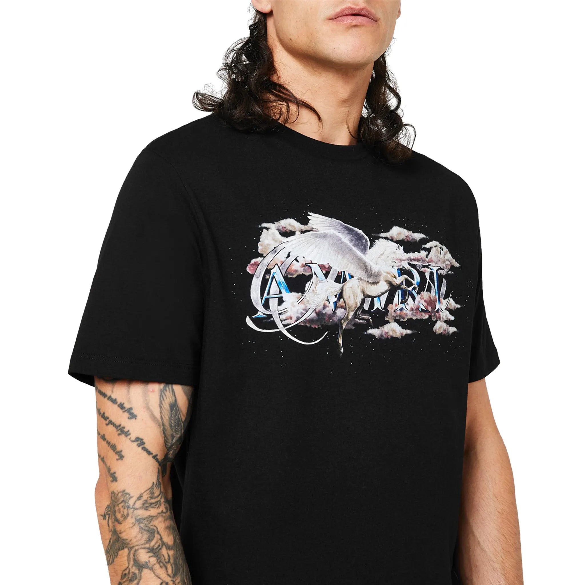 Amiri Pegasus Script Logo Black T-Shirt for Men - Stylish Graphic Tee for Casual Wear & Street Fashion