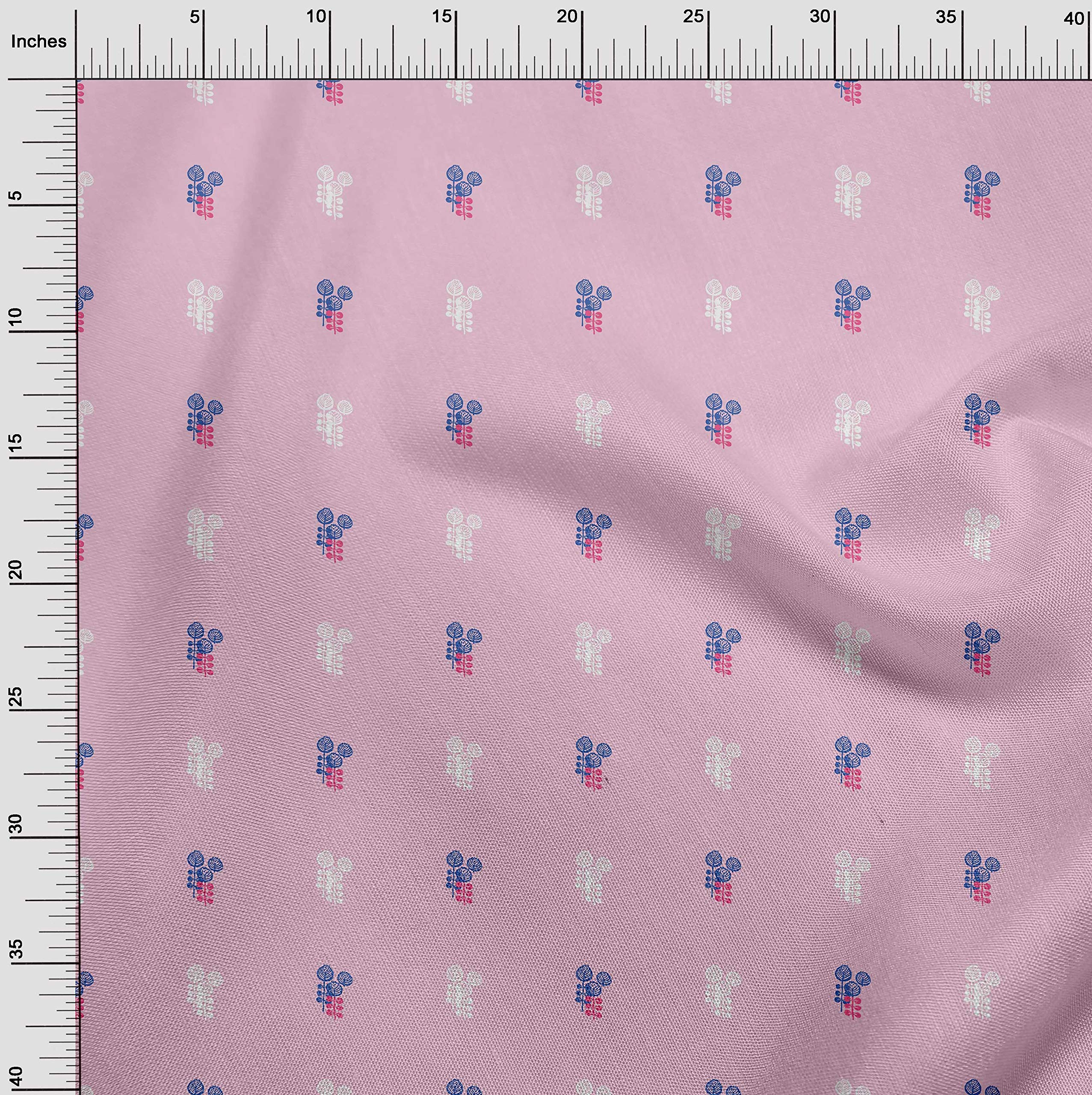 oneOone Silk Tabby Pastel Pink Fabric Leaves Block Dress Material - 42 Inch Wide Printed Fabric by The Yard | Perfect for Dresses, Blouses & DIY Fashion Projects