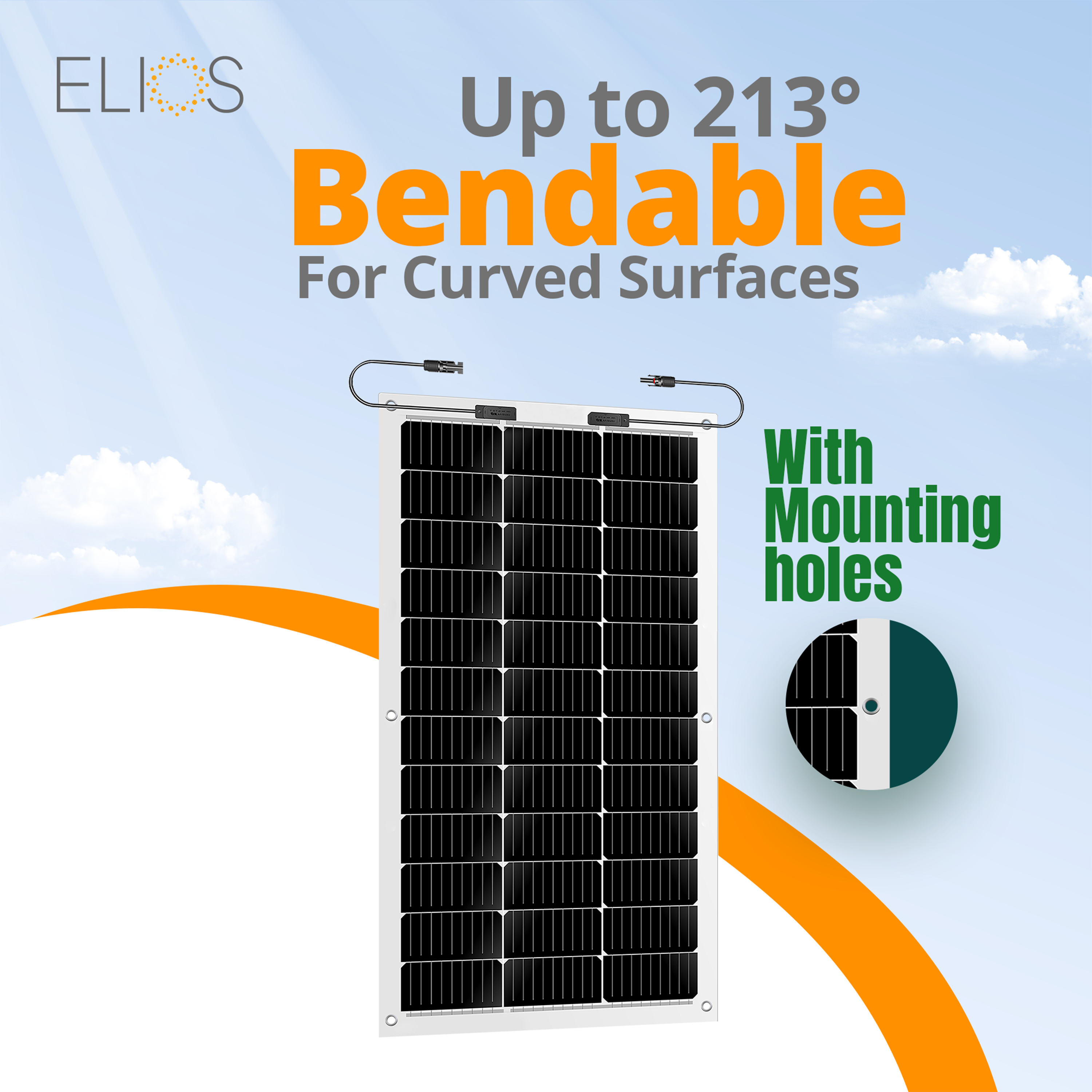 Elios Voltaic110F 110W Semi-Flexible Solar Panel - Lightweight & Durable for RV, Boat, Camping & Off-Grid Power