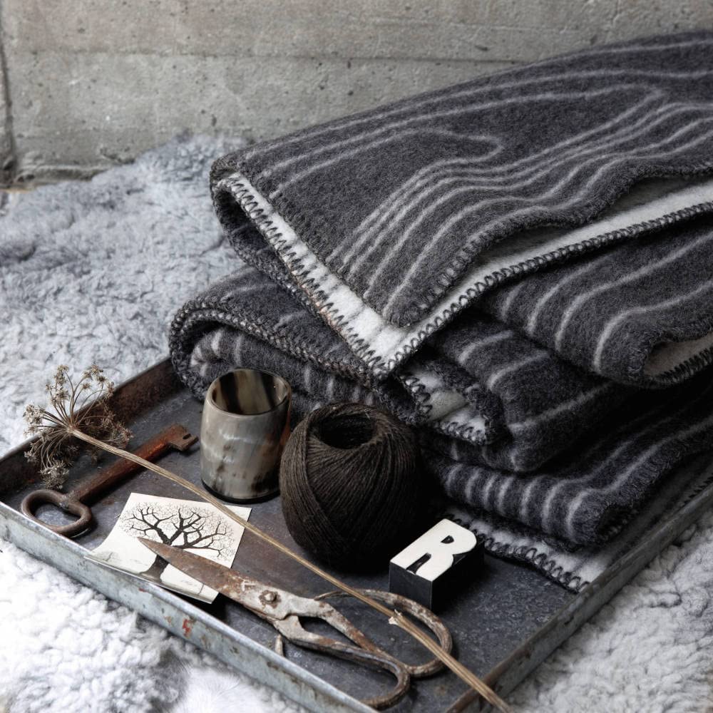 Premium 100% Norwegian Wool Throw Blanket - Soft & Warm Designer Blanket in Black/Natural Skog Pattern - Perfect for Sofa, Bed & Winter Coziness