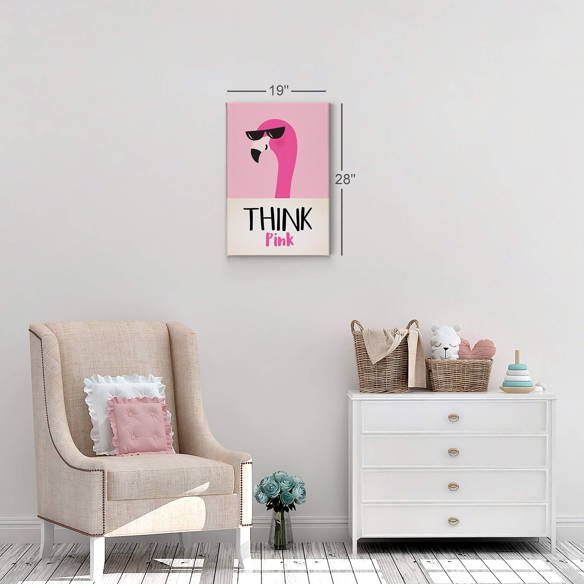 Think Pink Flamingo Quote Canvas Print - Pink & Cream Wall Art for Kids Room, Nursery & Baby Room Decor - Ready to Hang 36x24 - Made in USA | Perfect for Birthday Gifts & Girls Bedroom Decoration