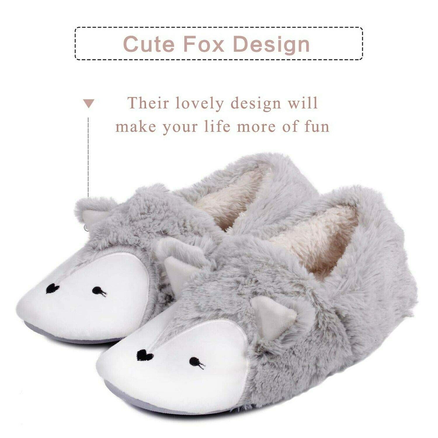 Women's Soft Furry Silver Fox Fleece Slippers - Winter Plush Indoor/Outdoor House Shoes - Cozy Slip-On Mule Clogs for Home, Office & Travel