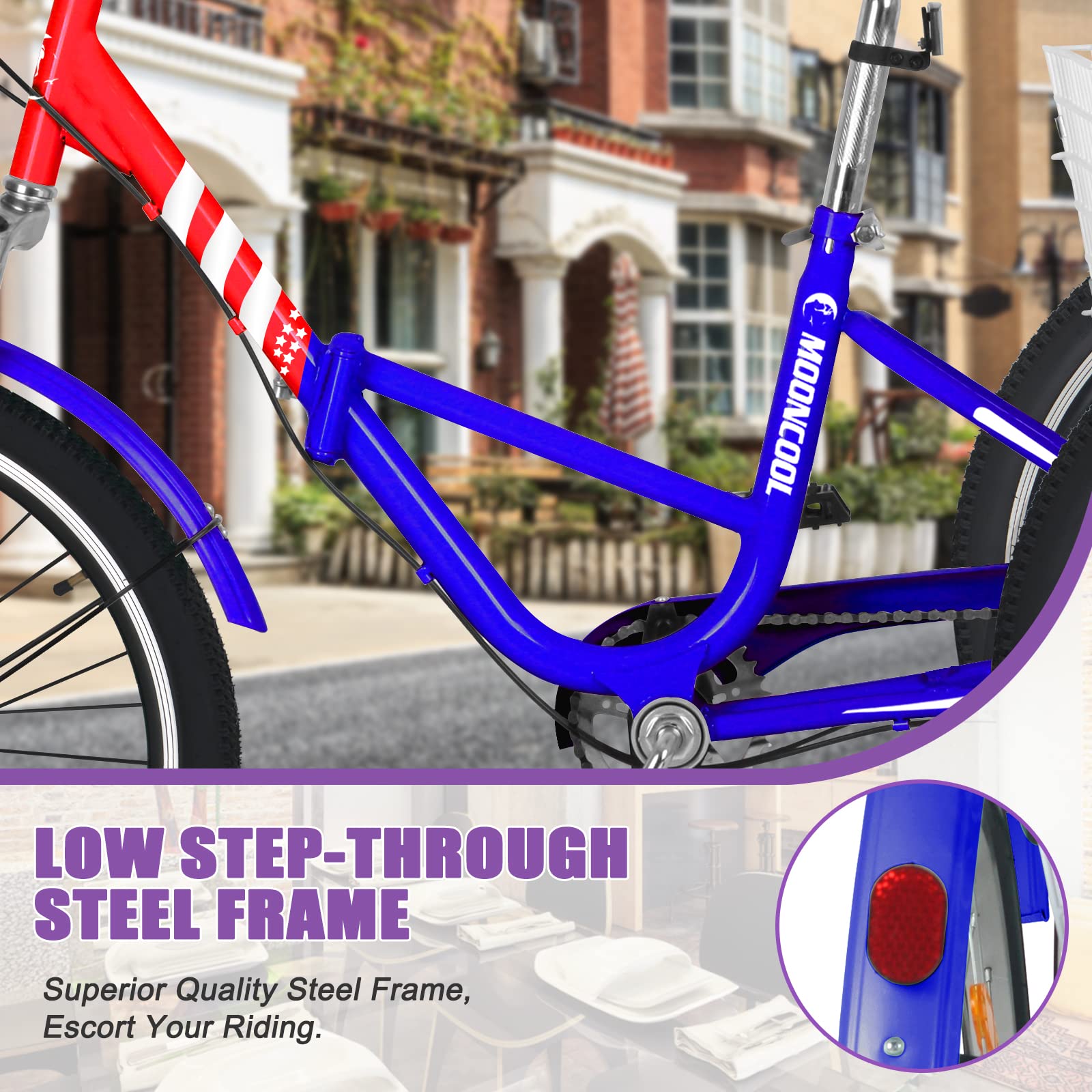 DoCred 7-Speed Folding Adult Tricycle - 20/24/26 Inch 3-Wheel Cruiser Bike with Cargo Basket - Foldable Three-Wheel Bike for Men, Women & Seniors - Perfect for Exercise, Shopping & Outdoor Recreation