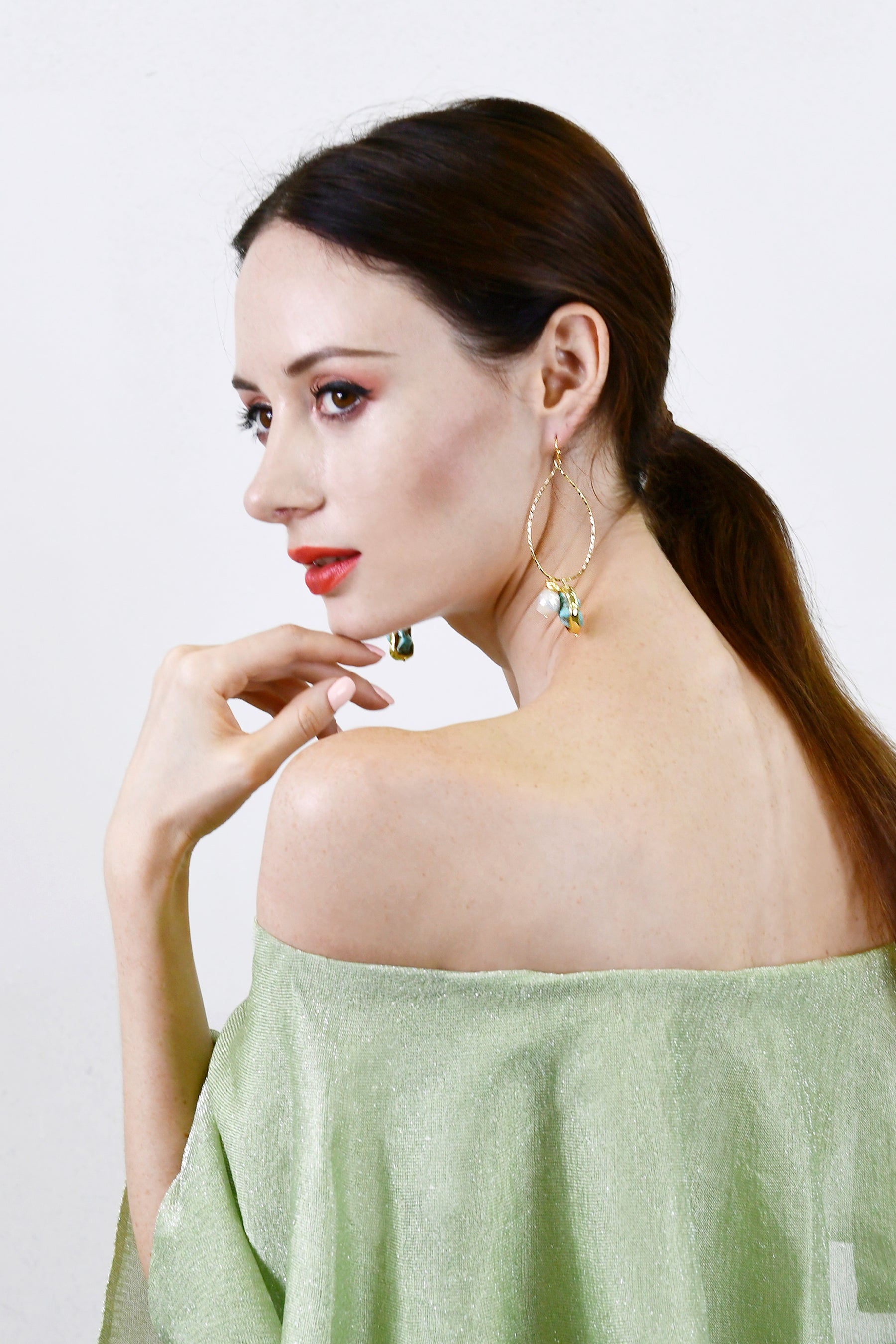 Elegant Turquoise & Freshwater Pearl Dangle Earrings AE025 - Perfect for Weddings, Parties & Special Occasions