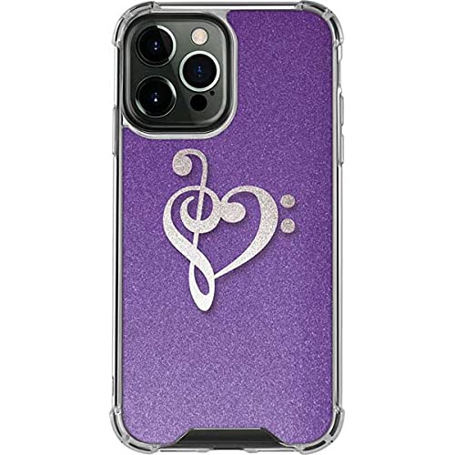 Skinit Clear Phone Case for iPhone 13 Pro Max - Purple Glitter Musical Heart Design Protective Cover | Slim Shockproof Case for Women Girls | Perfect for Everyday Use, Parties & Gift Giving