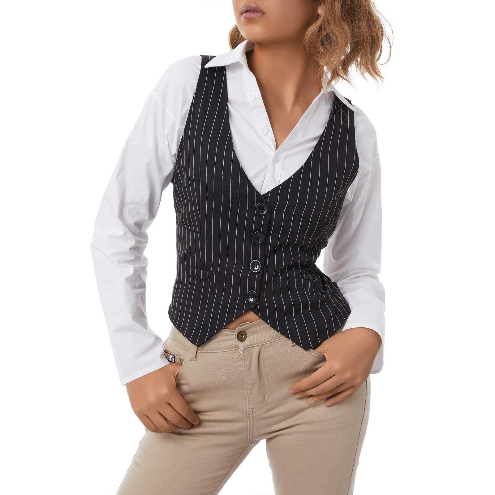 Women's Y2K Vintage Waistcoat Vest - Gothic Steampunk Button Down Halter Top with V-Neck & Corset Detail | Perfect for Grunge Fashion, Rave Outfits & Alternative Streetwear