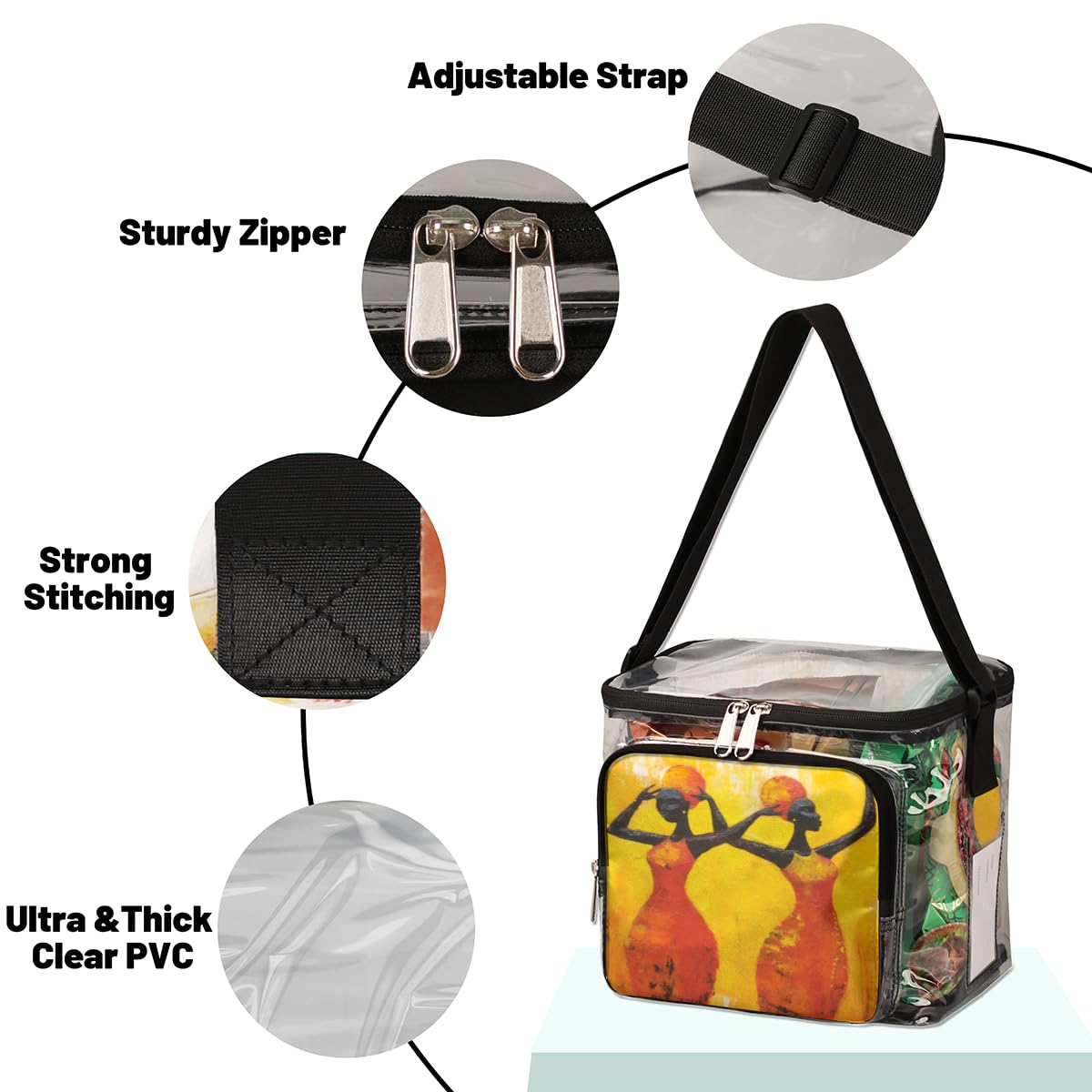 African Women's Clear Tote Bag with Handles - Ethnic Transparent Crossbody Shoulder Bag for Lunch, Travel & Outdoor Activities | Perfect for Picnics, Concerts, Sports Events & Stadium Approved | Multi-Purpose Fashion Accessory for Daily Use, Shopping & Beach Outings